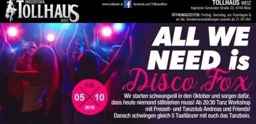 Tollhaus 5.10. um 20.30  immer der erste Freitag im Monat 2.11.u. 7.12. Freizeit Tanzclub ab 20h im Tollhaus Infos +436644512100